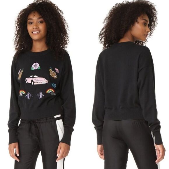 NWT WILDFOX Miami Getaway Charlotte Black Patches Sweatshirt Small - Picture 1 of 4